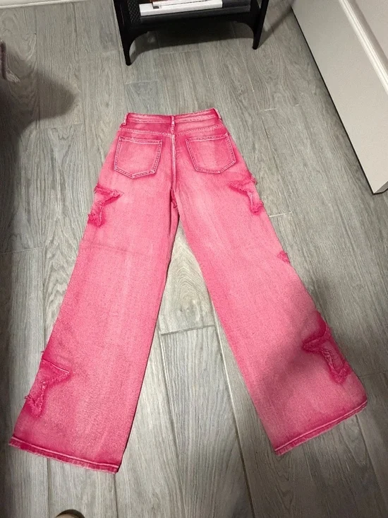 LIKE NEW! Women's SHEIN Pink Denim High Waisted Distressed Star Jeans - 25 - Picture 7 of 9